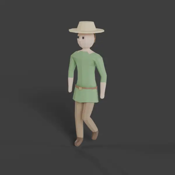 A low-poly villager walking in place, looped