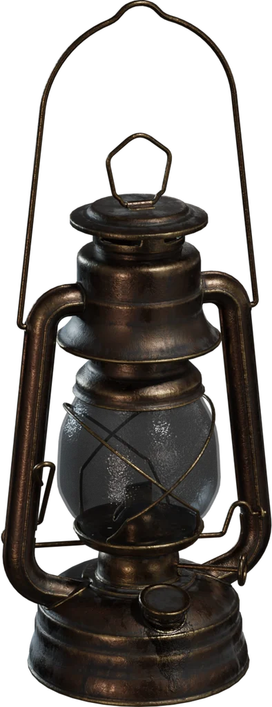 Reference photo: an old brass hurricane lantern with a glass globe and a wire bail, cut out on transparent background